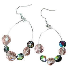Handcrafted GLASS Disco Ball Rainbow Rondelle Hoop Earrings